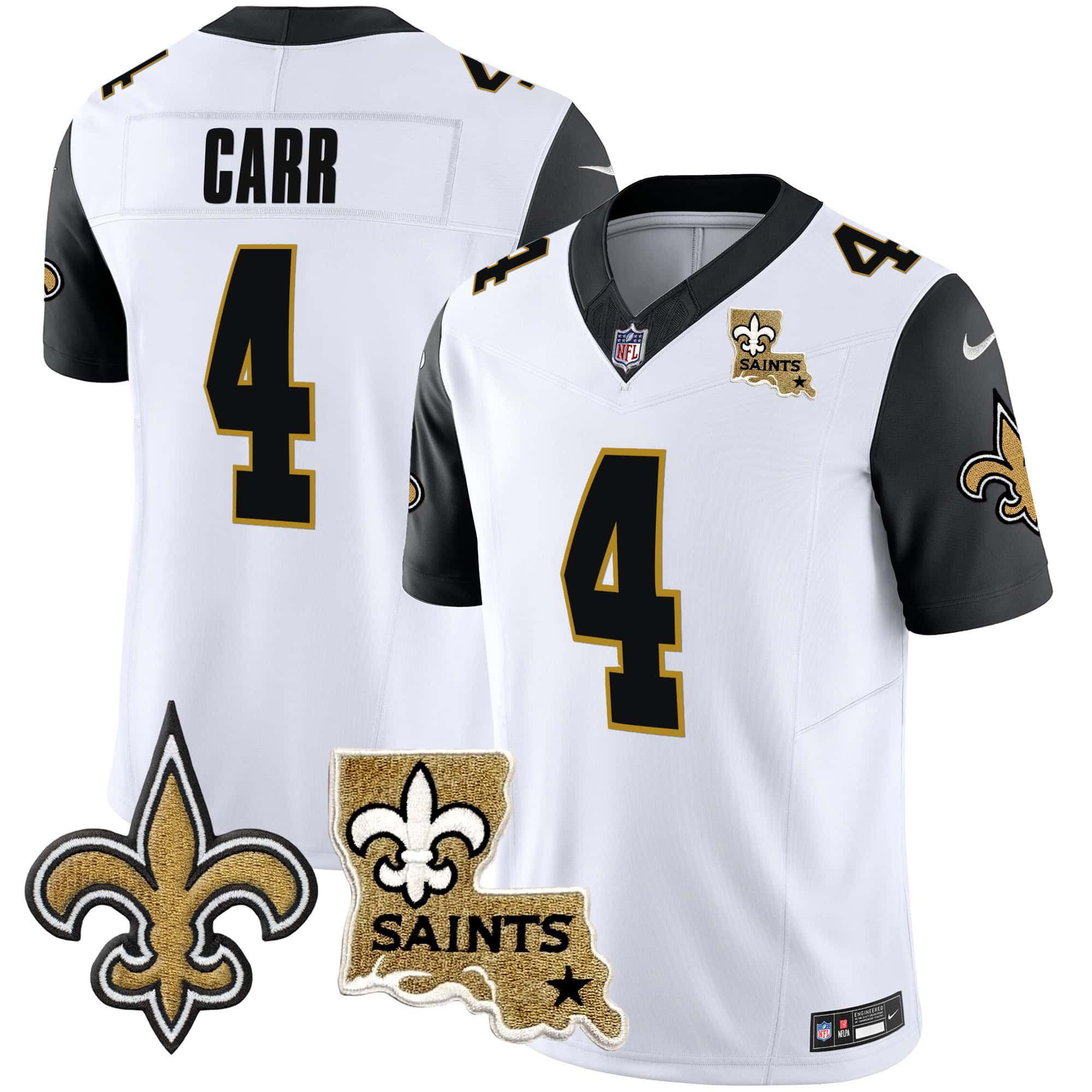 Men New Orleans Saints #4 Carr White 2024 Nike Vapor Limited NFL Jersey style 2